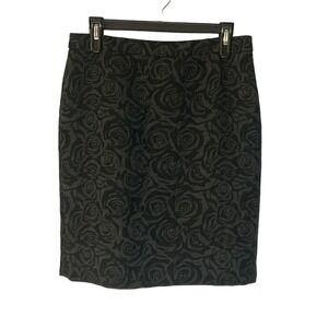 Ann Taylor LOFT Pencil Skirt Rose Print‎ Career Wear Black Size 8